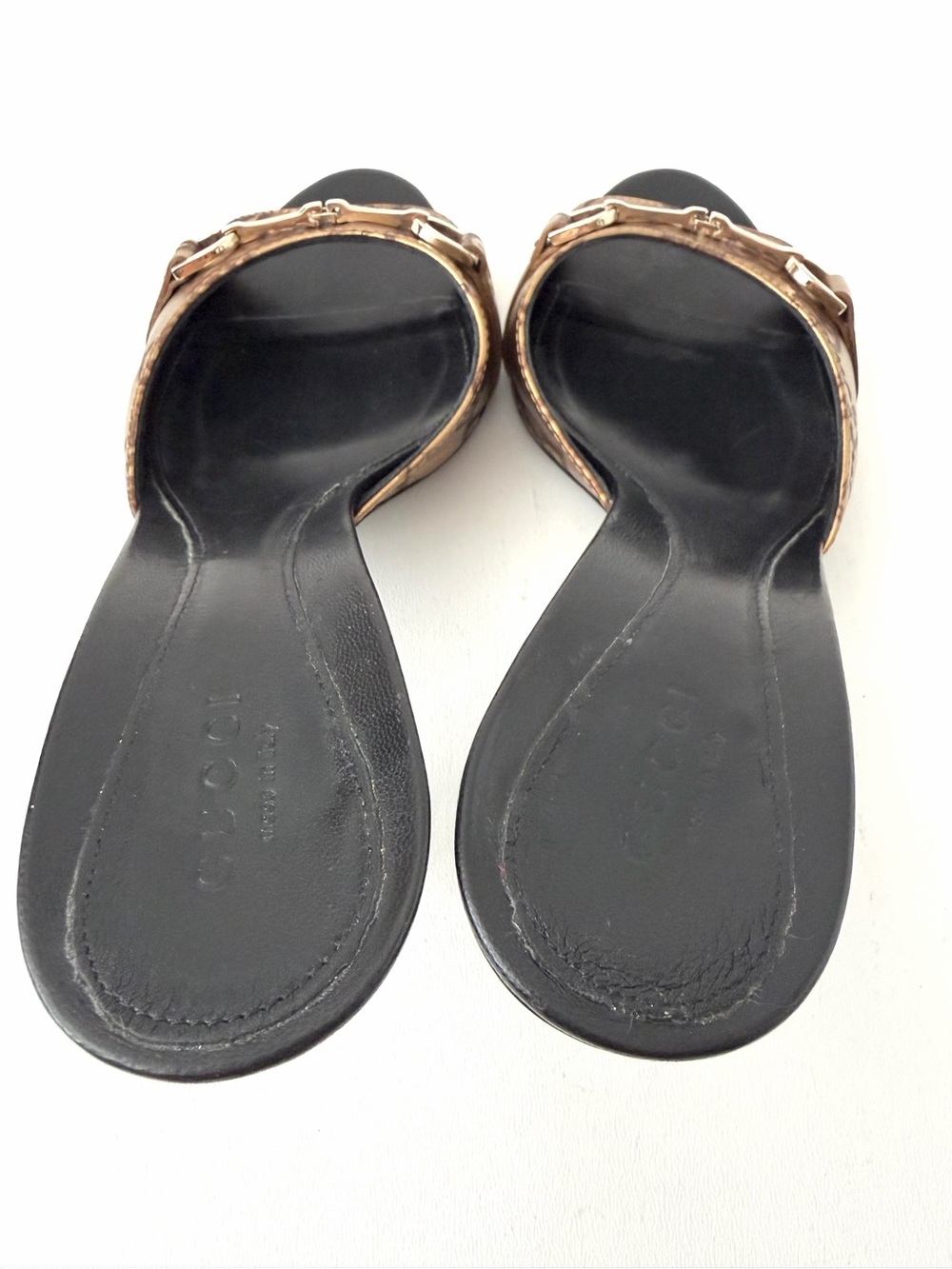 GUCCI | Y2K Guccissima Double G Gold Bronze Horsebit Mules Slip on Heel EU 36.5 - Picture 10 of 15